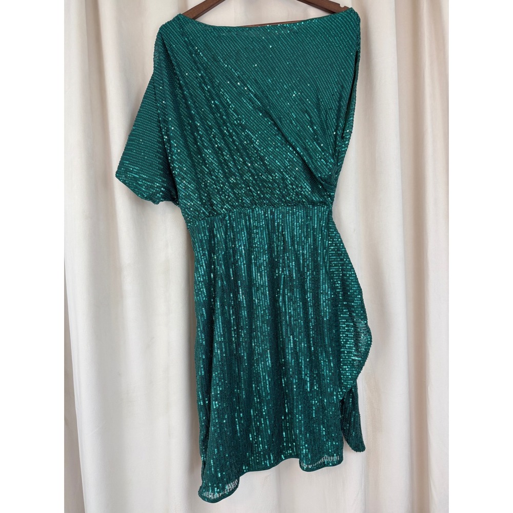 Grace Karin Green Sequin Asymmetric Off Shoulder Bodycon Party Midi Dress Size L
